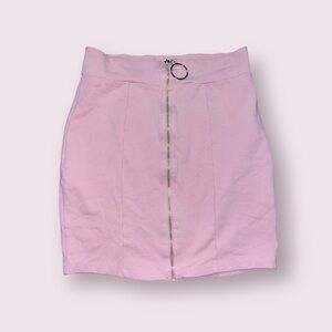 Pink Bodycon Mini Skirt Zip Front Fitted Stretch Size M